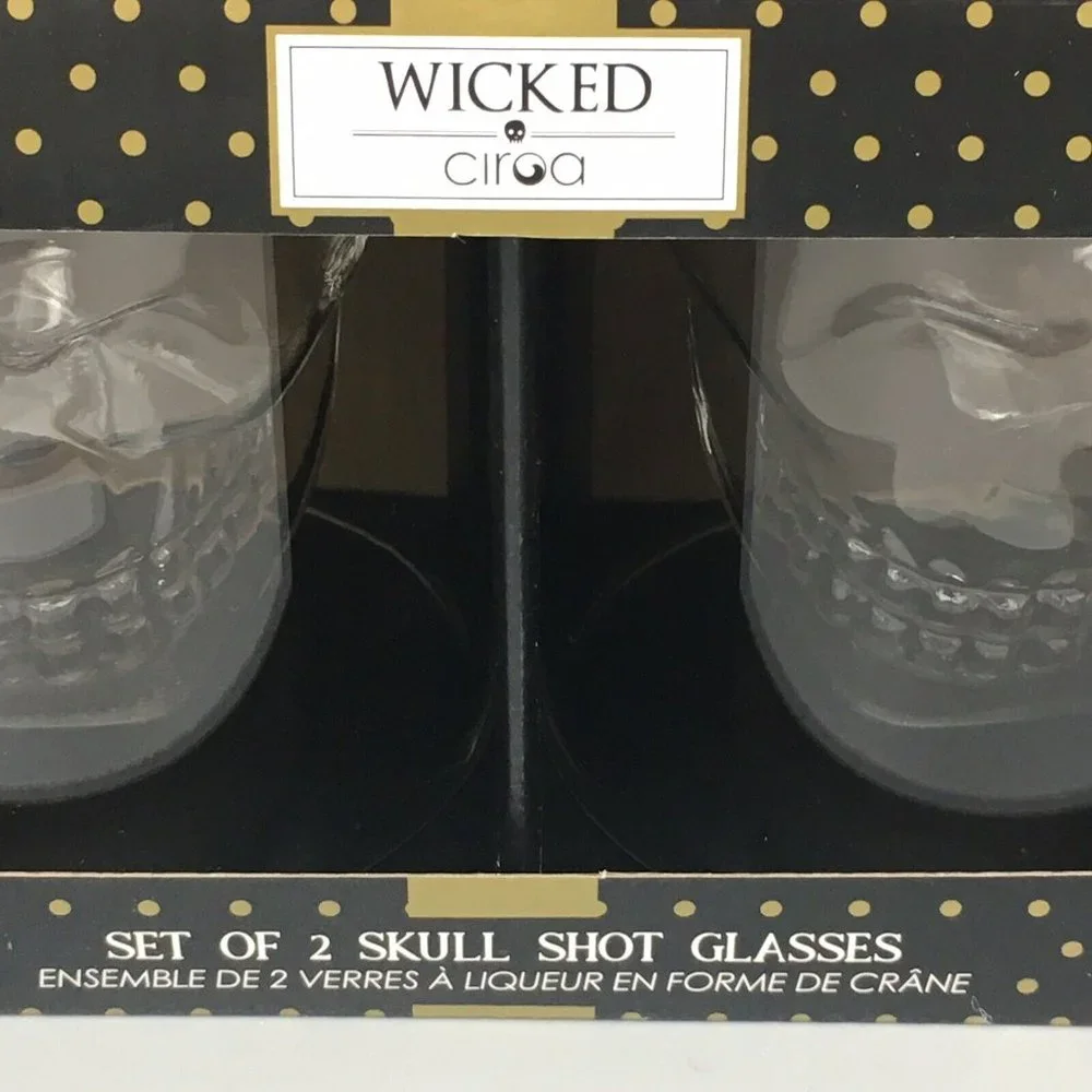x4 Ciroa Wicked Halloween Skull Skeleton Head Bar Glass Set Barware Shot Gothic